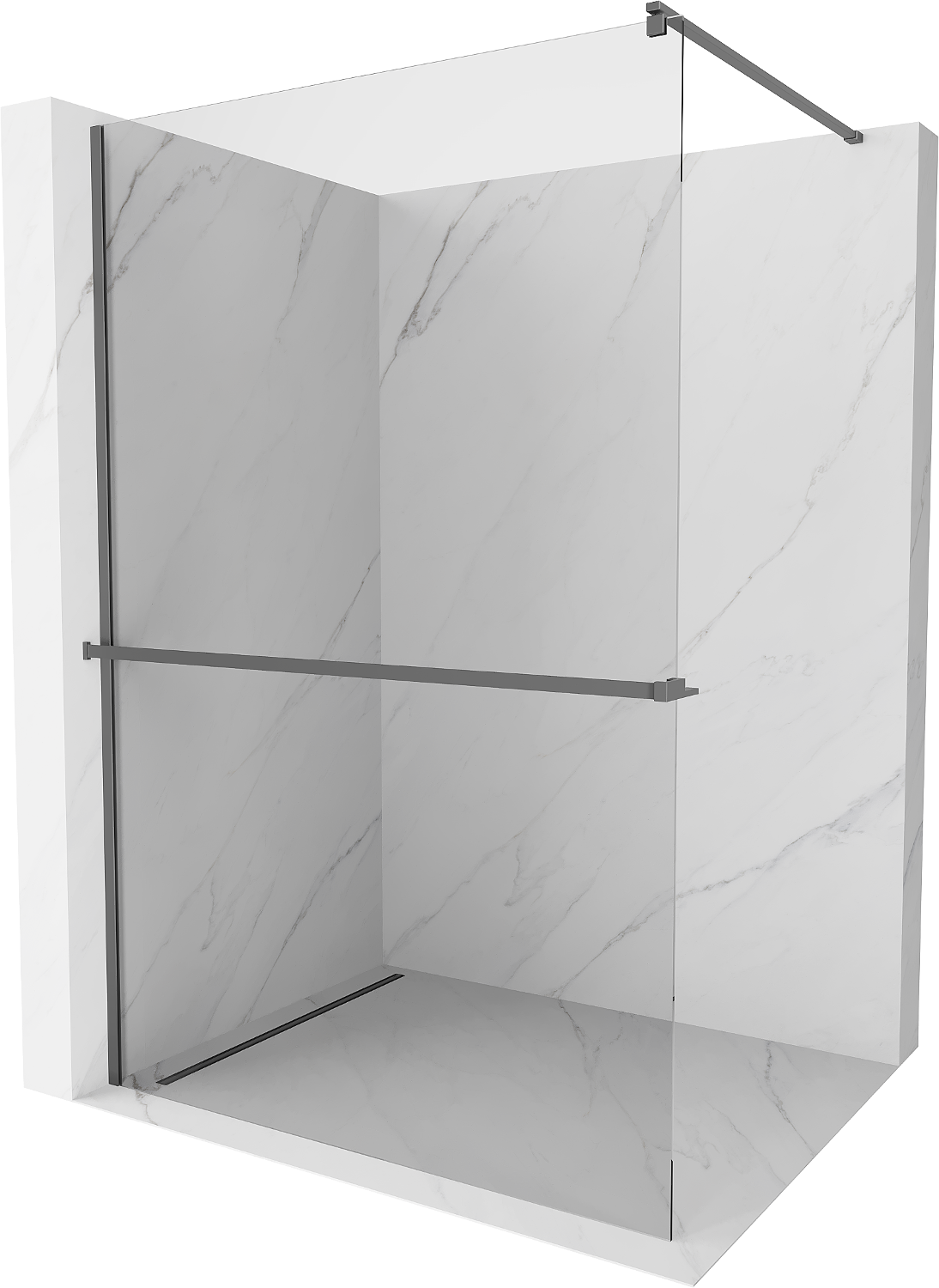 Mexen Kioto+ zuhanyfal polccal Walk-in 70 x 200 cm, áttetsző, gun metal - 800-070-121-95-00